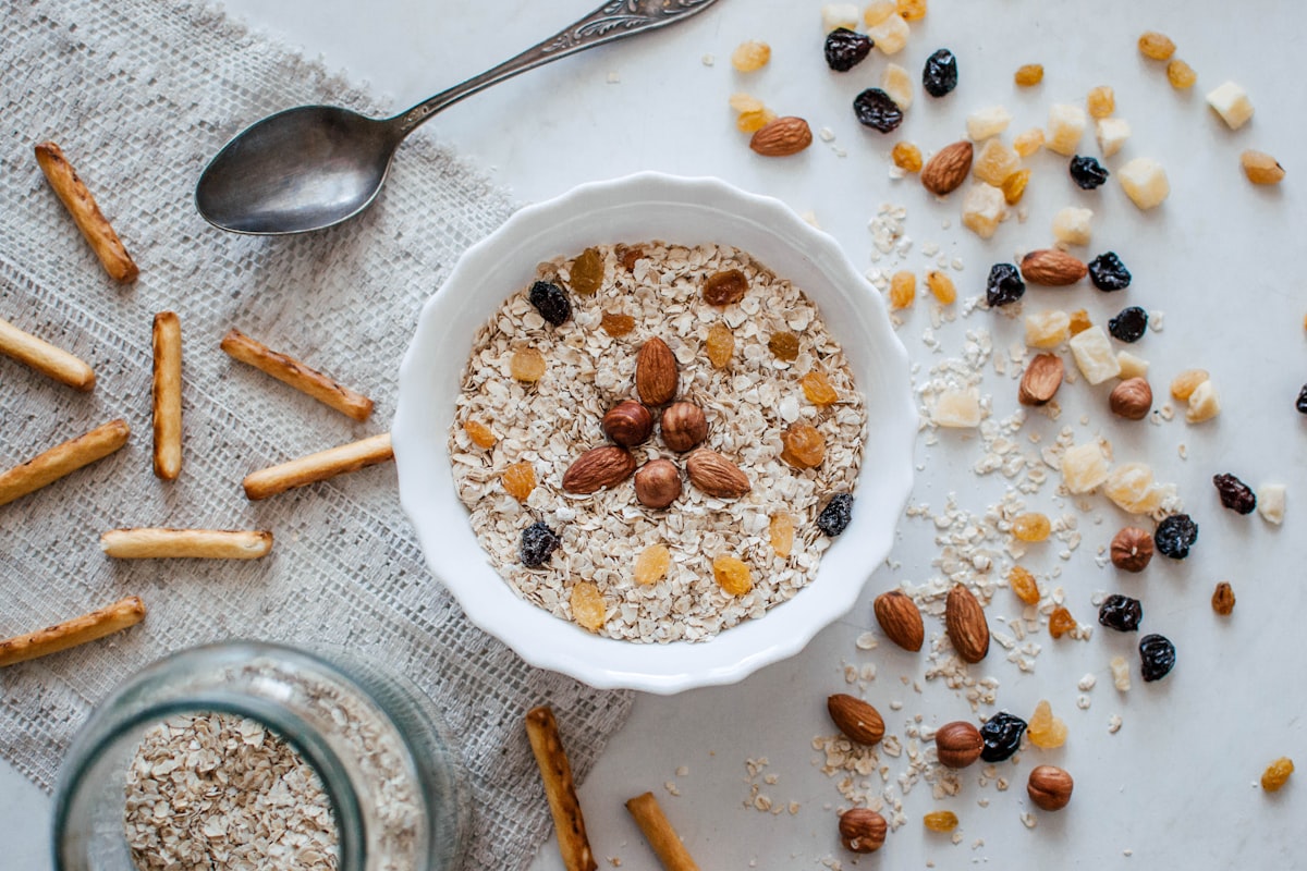 Fiber rich foods including vegetables, whole grains, and legumes